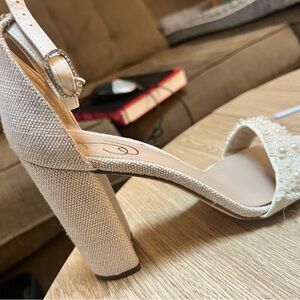 Elegant Cream Block Heel Sandals
